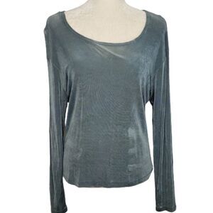 FLAX by Jeanne Engelhart gray silver long sleeve ribbed shirt M‎